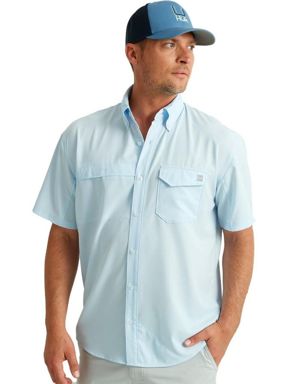 Men's Fishing Button Down Shirt, Short Sleeve, Original Artwork, Tide Point